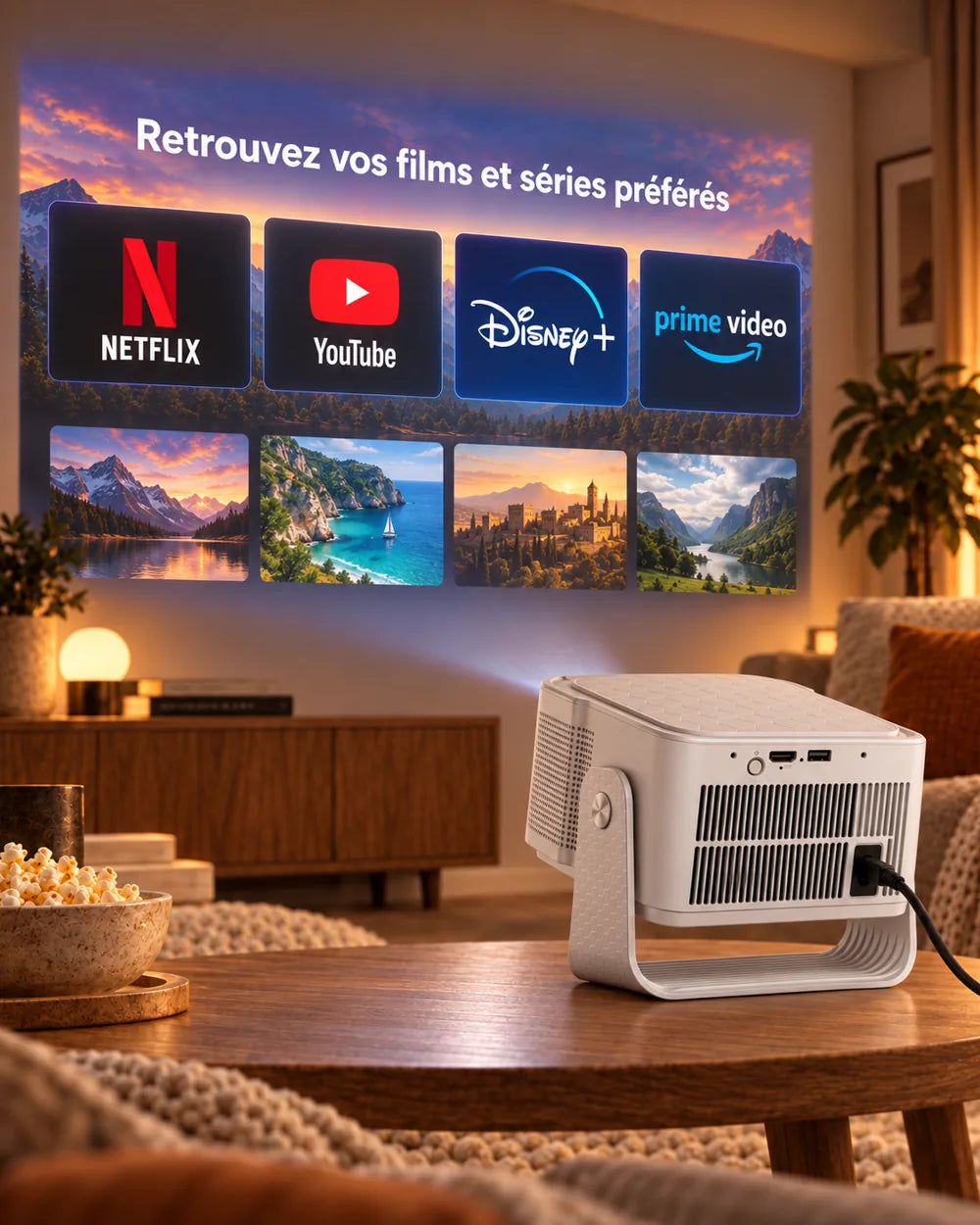 Vidéoprojecteur Horizon Max – 600 lumens ANSI, Full HD 1080p, autofocus, Android 14, Wi-Fi 6 et Bluetooth 5.4