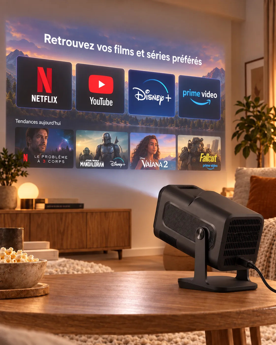 Mini-projecteur Nomad Mini – 300 lumens ANSI, HD 720p, Android 11, Wi-Fi 6, Bluetooth et rotation à 180°
