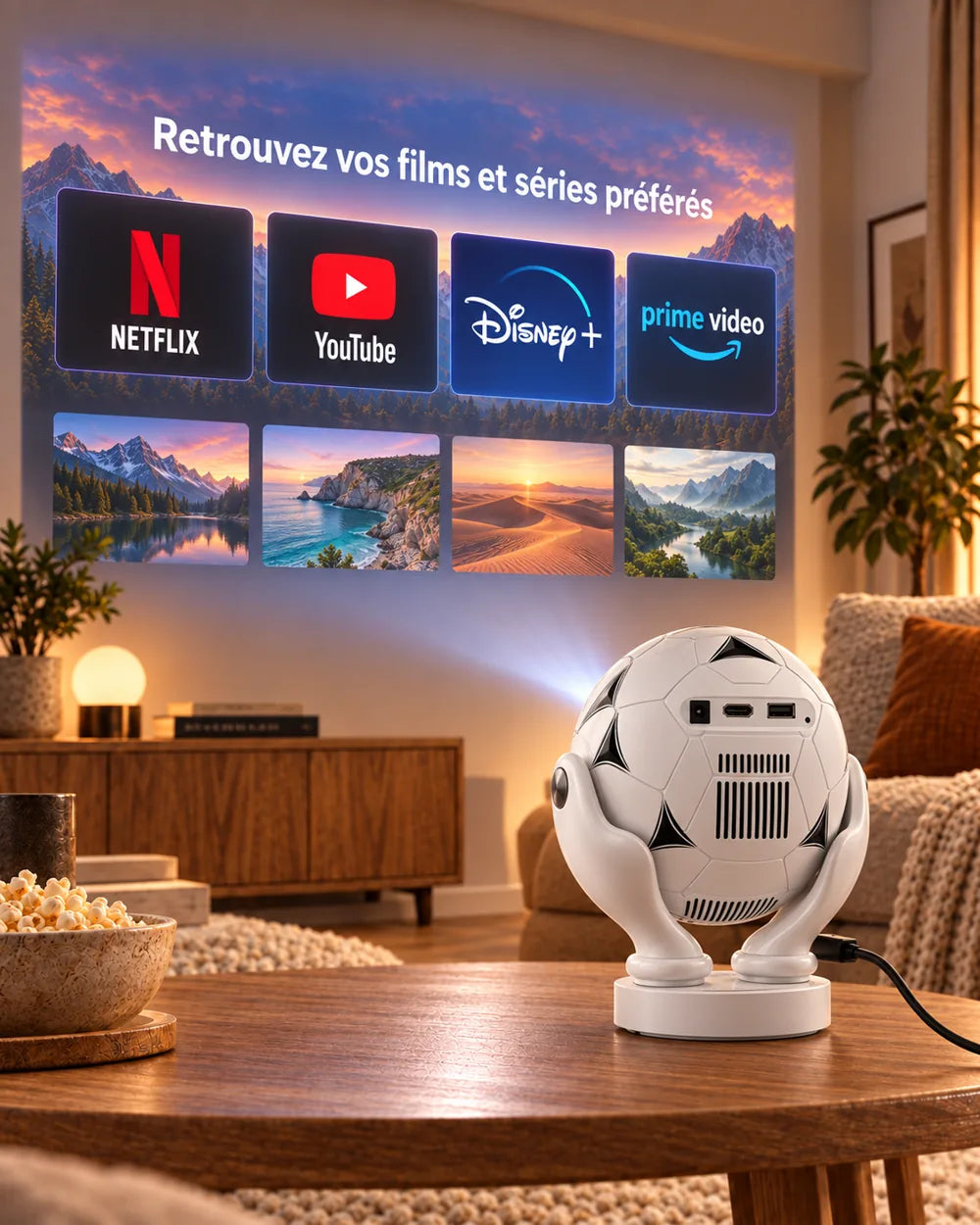Mini-projecteur Projektorland Orbit Pro – 500 lumens ANSI, Full HD 1080p, mise au point électronique, Android 14 et Wi-Fi 6