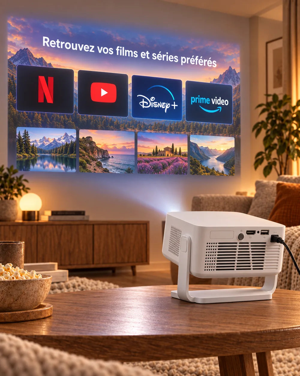 Mini-projecteur Projektorland Vista Max – 260 lumens ANSI, HD 720p, autofocus, Android 14 et Wi-Fi 6