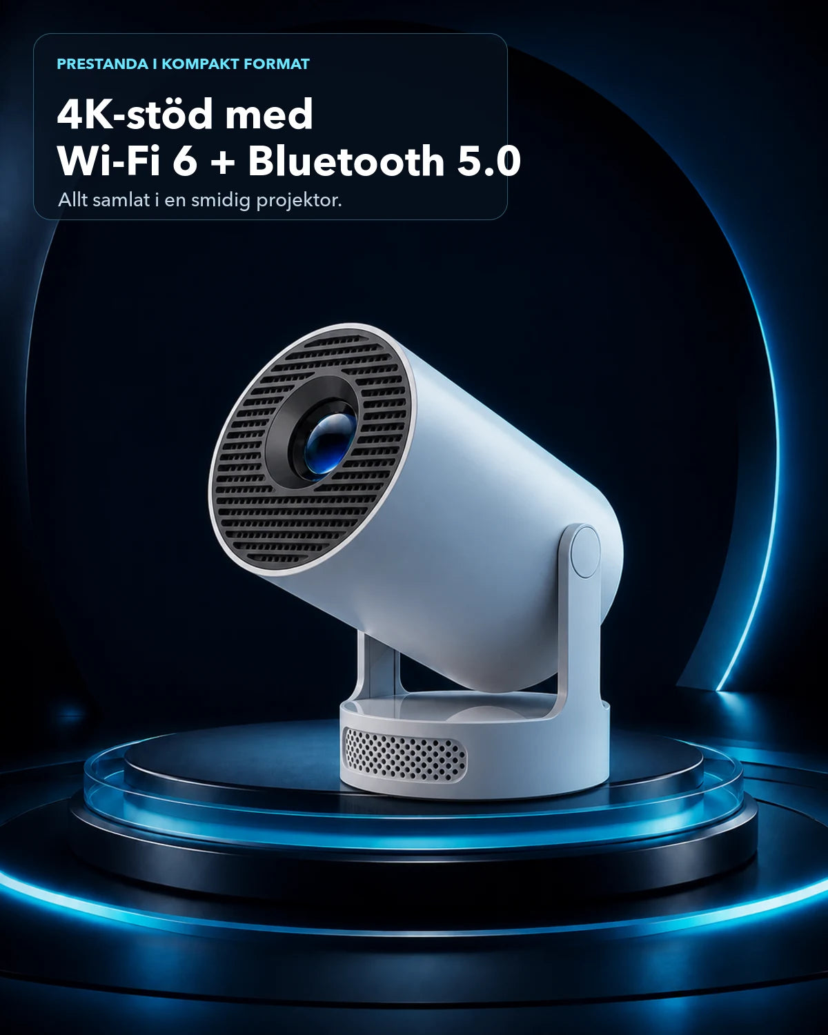 4K-miniprojektor som visar fotboll med Wi-Fi och Bluetooth